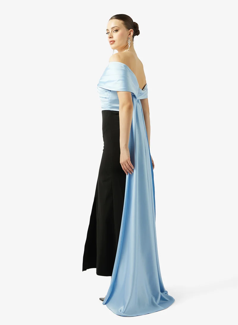 Akadia Fashion SPECIAL SHOULDER DESIGN SATIN DRESS